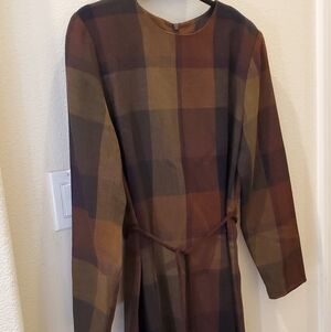 David Warren Vintage 80s Wool Plaid Long Sleeve Dress with Belt 14P